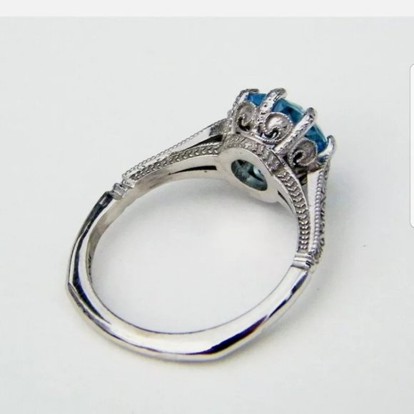 18k WHITE GOLD OVER S925 STAMPED AQUAMARINE RING - Picture 4 of 5